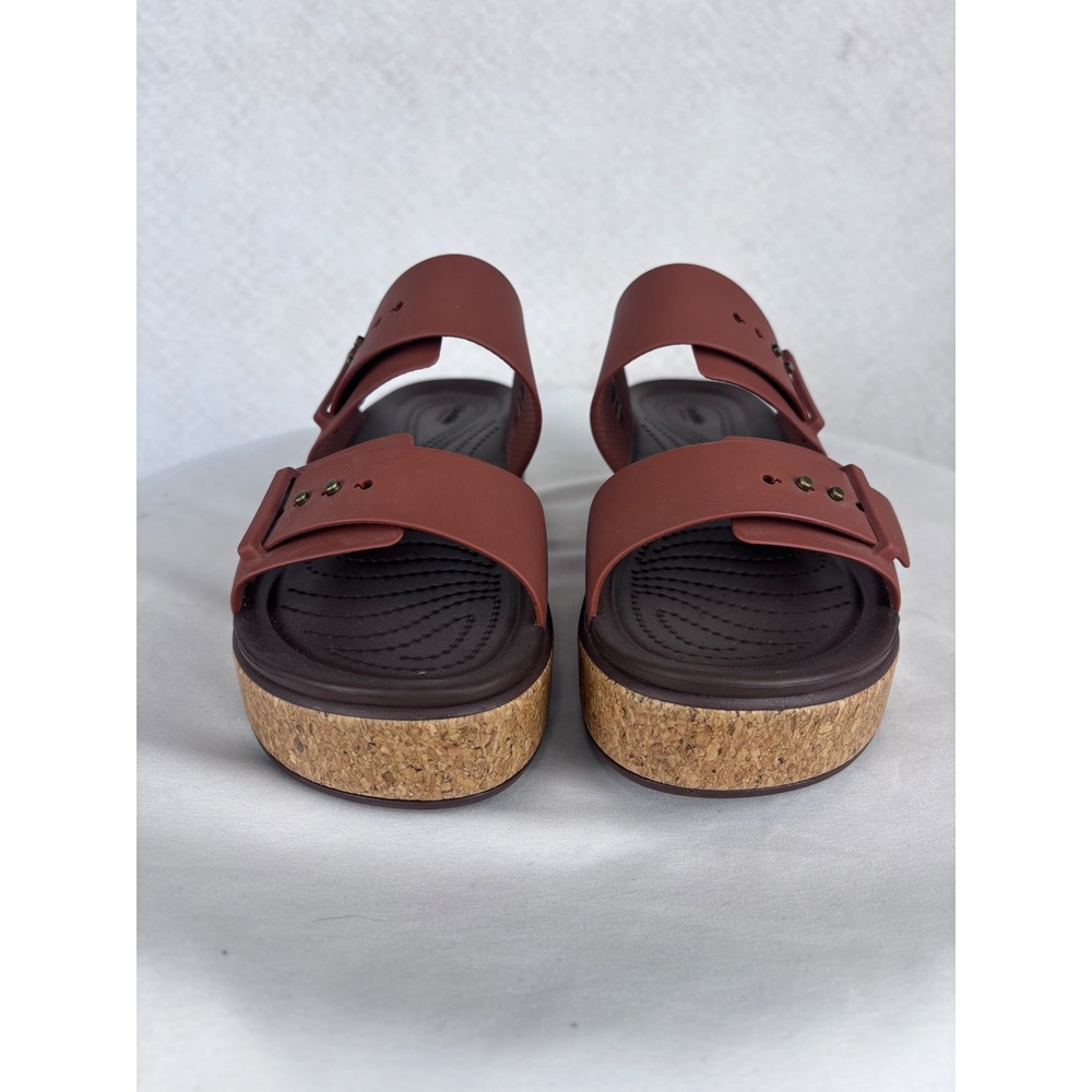 Crocs Literide Buckle Slide Sandals Wedge Platform Cork Brown Women's 9 Comfort - Picture 2 of 6